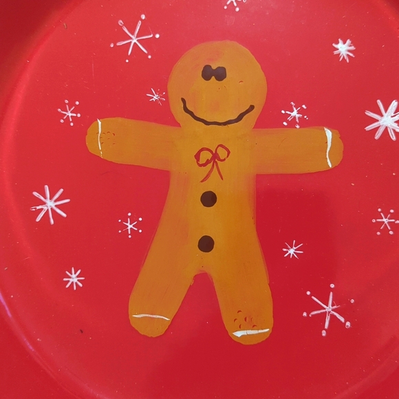 Gingerbread Man Holiday Red Ceramic Pie Plate - Picture 2 of 4
